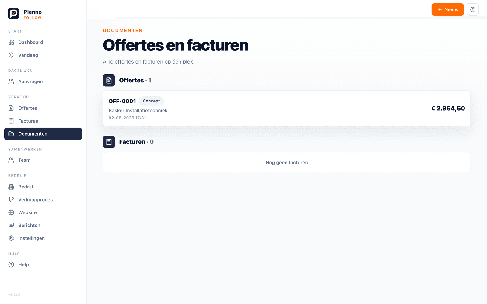 Documentenoverzicht met offertes en facturen naast elkaar