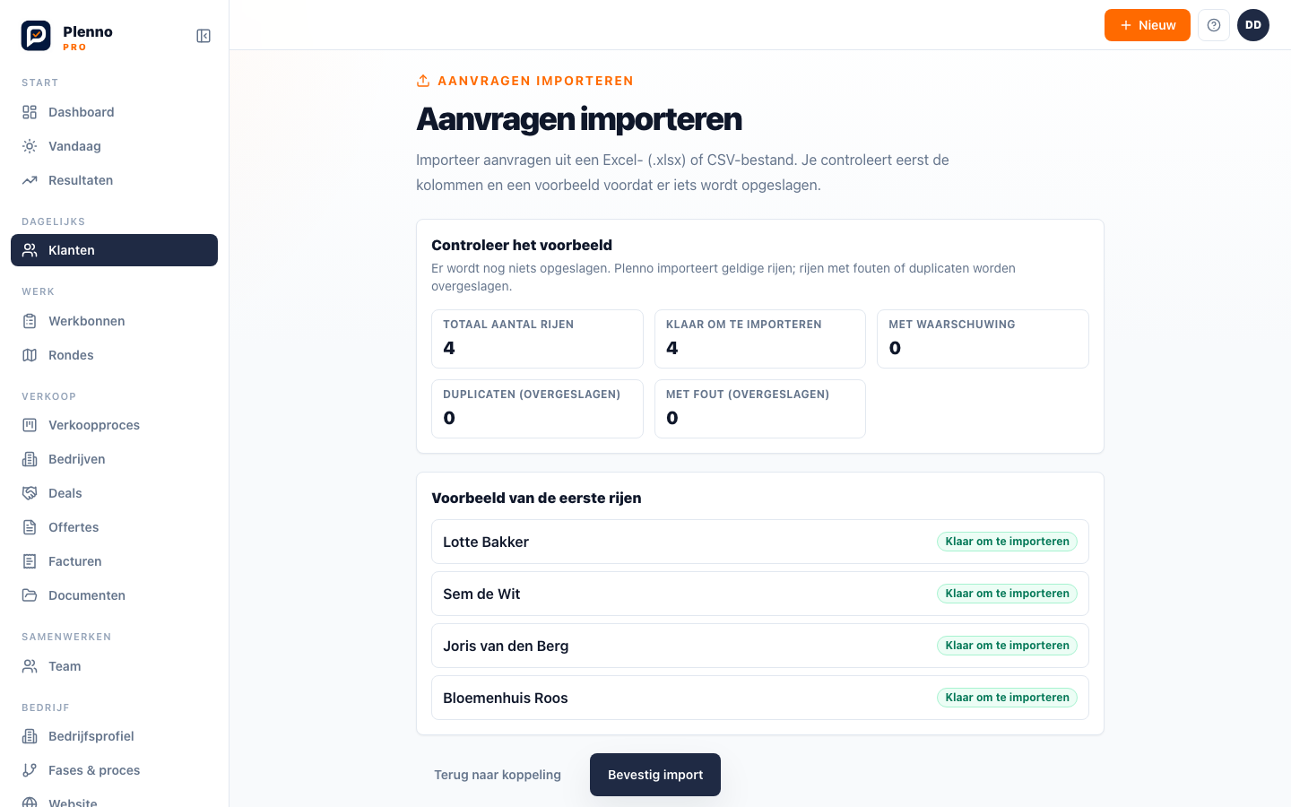 Voorbeeld en controles voordat de aanvragen worden geïmporteerd