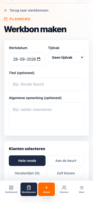 Klanten selecteren voor een werkbon op een telefoon